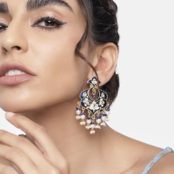 18k Gold Plated Indian Wedding Bollywood Enamel Kundan Pearl - Picture 2 of 4